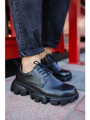 Zapatos CH093 Castle Erkek Günlük Bağcıklı Cilt Klasik Ayakkabı Cst - Siyah