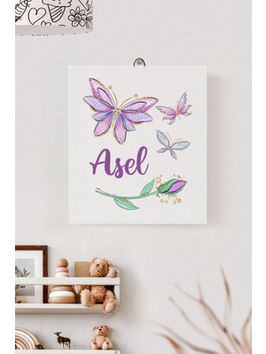 Lilabio Isme Özel Çocuk Odası Kanvas Tablo Çiçek (17X21 Cm)