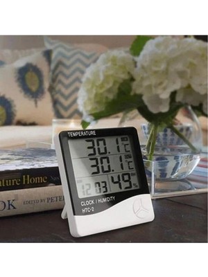 Mey İthalat Iç ve Dış Ortam Sıcaklığını Ölçebilen LCD Ekran Saat Göstergeli Alarmlı Nem Ölçer Termometre