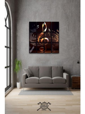 Pi Dekorasyon 12 Parça Müzik Sol Anahtar Çerçeve Görünümlü Mdf Tablo Duvar Süsü Hediyelik Eşya (45CM x 85CM)