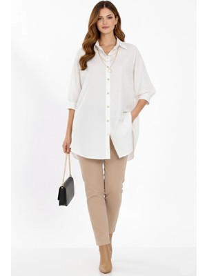 Cemo Uzun Kollu Düğmeli Dökümlü Tunik Gömlek