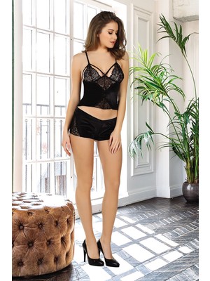 İlkyaz Fashion Ieg™ Siyah Kadife Dantelli Sabahlık & Gecelik Takım 3' Lü - 1399
