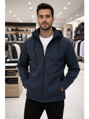 Erkek Çıkarılabilir Kapüşonlu, Rüzgar ve Yağmura Dayanıklı Softshell Mont