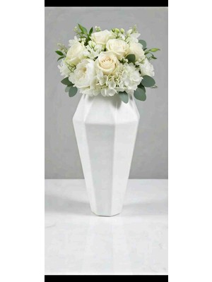 Modern 30 cm Beyaz Geometrik Vazo