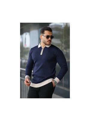 Erkek Kol ve Yaka Detaylı Uzun Kollu Triko