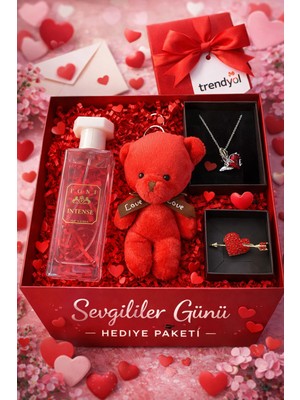 Pulinin Dükkanı Sevgililer Günü Özel Hediye Kutusu – Ayıcıklı Anahtarlık, Parfüm, Kalp Kolye ve Broş Takı Seti