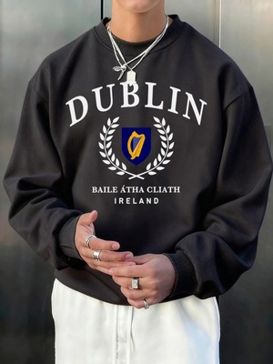 Dublin Irlanda Mektup Desen Sonbahar Erkekler Kazak Moda Bisiklet Yaka Kazak Hip Hop Giysiler