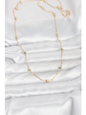 Bsre 14K Gold Renk Pirinç Top Zincirli 60 cm Kadın Kolye (Cm)