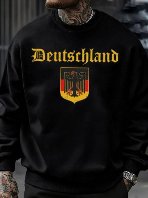 Almanya Ulusal Amblem Desen Erkekler Spor Yumuşak Büyük Boy Kazak Rahat Moda Kazak Sonbahar E