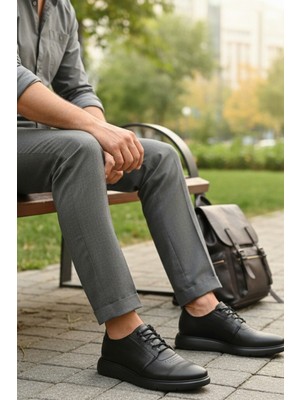 Enoch Hakiki Deri Siyah Casual Ayakkabı (Lazer Dokulu ve Hafif Taban)