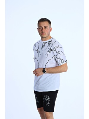 Eg38 Yıldırım Baskılı Şort Takım Beyaz