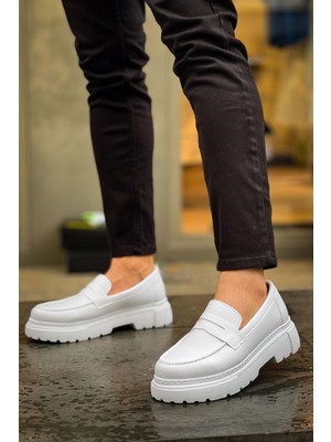 Zapatos CH2417 Lavoric Erkek Günlük Bağcıksız Cilt Klasik Ayakkabı Cbt - Beyaz