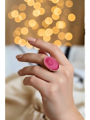 Sassy Takı Pembe Taşlı Gold Detaylı Yüzük