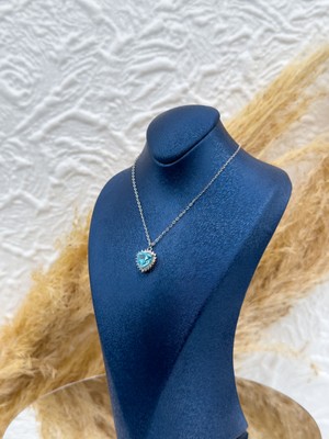 Livora Jewelry 925 Ayar Gümüş Aquamarin Taşlı Kalpli Kadın Kolye – Pırlanta Montür Özel Tasarım