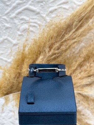 Livora Jewelry 925 Ayar Gümüş Nazar Boncuklu Isim Yazılabilir Çocuk Künye – Kişiye Özel Gümüş Çocuk Bileklik