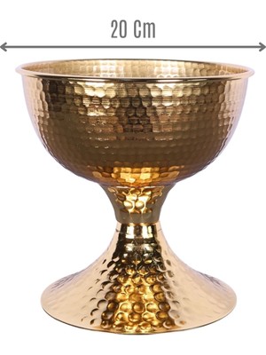 Yapay Çiçek Sitesi Metal Dekoratif Darbeli Vazo 20 cm Altın