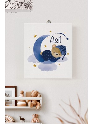 Lilabio Isme Özel Çocuk Odası Kanvas Tablo Ayıcık (17X21 Cm)