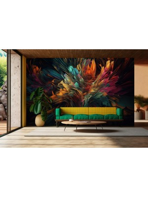 Gökkuşağı Tüy Desenli 3D Poster Duvar Kağıdı