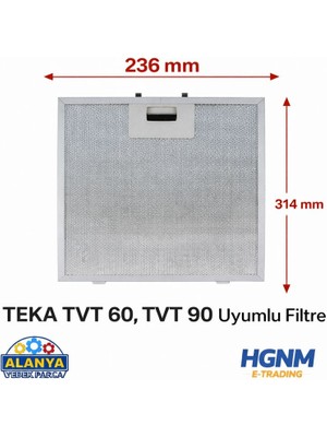 Hgnm E-Trading Teka Tvt 60, Tvt 90 Davlumbaz Filtresi 314×236 mm Davlumbaz Yağ Filtresi Mutfak Aspiratörü