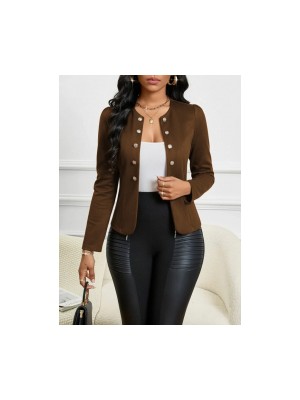 Kadın Uzun Kollu Önü Açık Düğmeli Kısa Süet Ceket