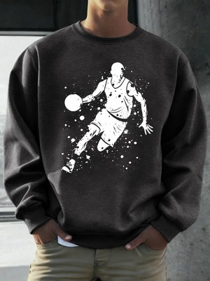 Mükemmel Basketbol Oyuncusu Baskılı Erkekler Kapüşonlu Üst Klasik Sıcak Günlük Kazaklar Rahat