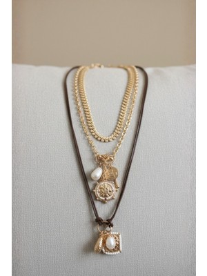 Sassy Takı Çoklu Charmlı Antik 3'lü Uzun Kolye