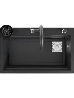 Real Stone Hermes Granit Akıllı Eviye Seti Siyah 75.5X47 cm