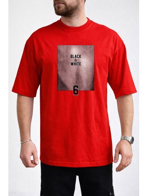Caddekombin Erkek Black & Whıte Yazı Baskılı Bisiklet Yaka Kırmızı T-Shirt