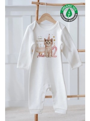 Lilabio %100 Pamuk Isme Özel Isimli Doğum Günü Bebek Tulum 2 Yaş Kedi