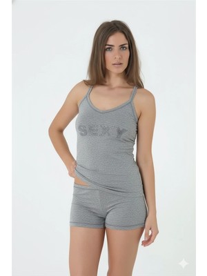 İlkyaz Fashion Ieg™ Berrak Sexy Yazı Baskılı Penyeli Şortlu Takım 2670