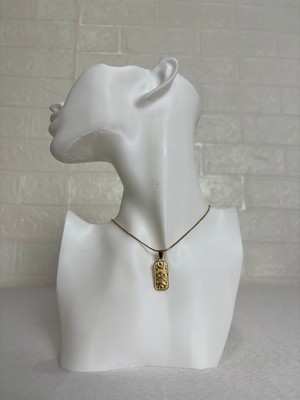 Belirtilmemiş Altın Renk Sembol Desenli Dikdörtgen Kolye