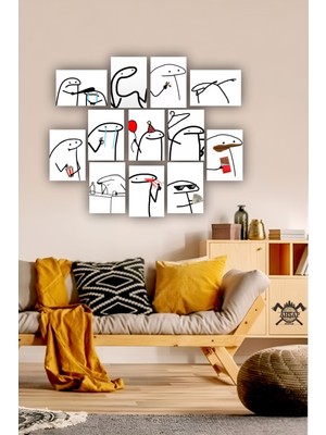 Pi Dekorasyon 12 Parça  Eğlenceli Flork Resimleri Çerçeve Görünümlü Mdf Tablo Duvar Süsü Hediyelik Eşya Çizim