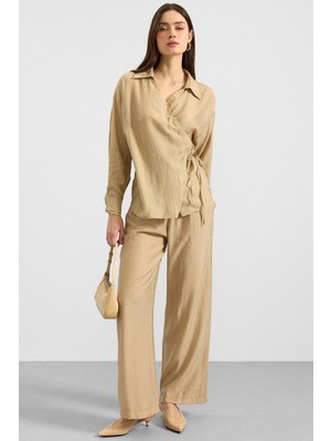 Olcay Düğme ve Bağcık Kapamalı Kimono Pantolon Ikili Takım Açık Yeşil 9414-TK