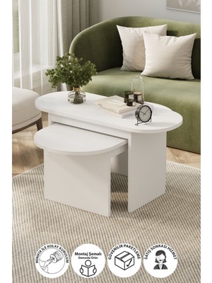 Bofigo 2li Orta Sehpa Dekoratif Sehpa Yan Sehpa Açelya Beyaz