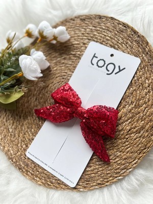 Aysskids Kırmızı Pullu Payetli  Kız Çocuk Bebek Fiyonk Toka