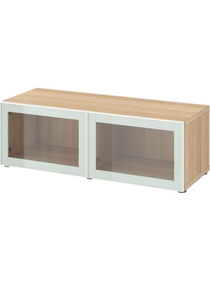 Hobiurun Raf Ünitesi, Ağartılmış Meşe Görünümlü-Beyaz-Şeffaf Cam, 120X42X38 Cm, Glassvık