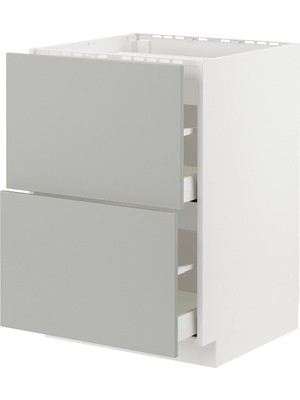 Hobiurun Ocak Alt Dolabı, Havstorp Açık Gri, 60X60 Cm, 2 Çekmeceli