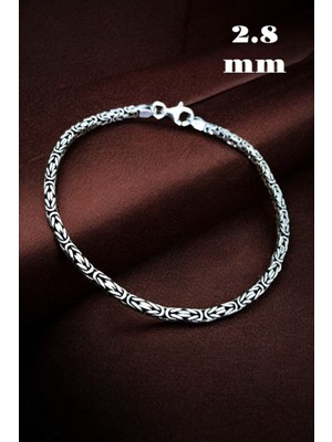 Moda Gümüş 925 Ayar Gümüş Kare Kral Erkek Bileklik 2.8 mm