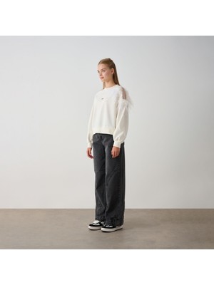 Loco Loco 10-16 Yaş Tek Omuz Tül Sweat - Ekru