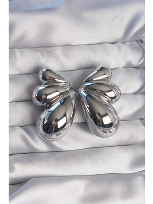 Efe Avm Pirinç Gümüş Renk Iri Bombeli Kelebek Küpe - Lisinya