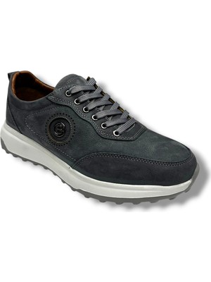 Lion Brothers 2008-1-26 Hakiki Nubuk Deri Anatomik Jel Taban Bağcıklı Erkek Ayakkabı Füme Beyaz