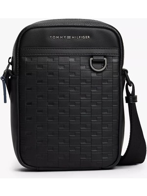 Tommy Hilfiger Erkek Deri Ayarlanabilir Askı Metal Logo Siyah Omuz Çantası AM0AM14019-BDS