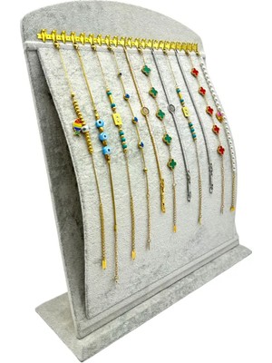 Sezgin Kutu ve Aksesuar Oval Dikey Bileklik ve Zincirlik Standı Gri Süet