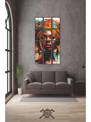 Pi Dekorasyon 12 Parça Puzzle Kadın Yüzü Güzellik Çerçeve Görünümlüı Mdf Tablo Duvar Süsü Hediyelik Eşya