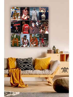 Pi Dekorasyon 12 Parça Michael Jrdan Nba Resimleri Çerçeve Görünümlü Mdf Tablo Duvar Süsü Hediyelik
