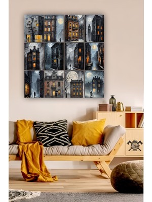 Pi Dekorasyon 12 Parça Şehir Manzara Resimleri Çerçeve Görünümlü Mdf Tablo Duvar Süsü Hediyelik Eşya Manzara