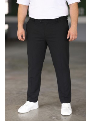 BÜRKE Erkek Büyük Beden Siyah Kumaş Pantolon Lastiksiz Rahat Kullanım İçin Bol Kesim Model