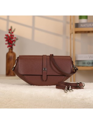 Kahverengi Deri Çanta , Omuz Askılı ve Çok Bölmeli - 40436 Hakiki Deri