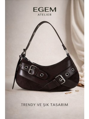 Egem Atelier  Kuşgözü Kemer Toka Detaylı Orta Boy Kadın Baget Omuz Çanta