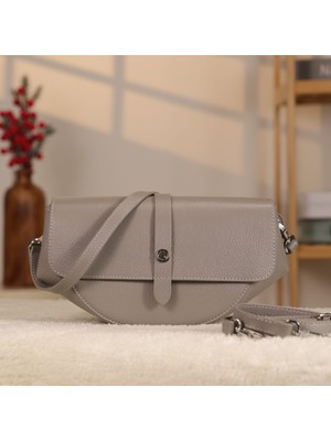 Açık Gri Renk Çanta - Omuz Askılı ve Spor 40436 Hakiki Deri